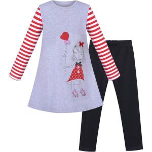 Sunny Fashion Girls Outfit Set 2 Piece Cotton Heart Casual Dresss Top Pants(Gray Girl)
