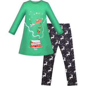 Sunny Fashion Girls Outfit Set 2 Piece Cotton Heart Casual Dresss Top Pants(Green Chimney)