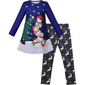 Sunny Fashion Girls Outfit Set 2 Piece Cotton Heart Casual Dresss Top Pants(Night Blue)