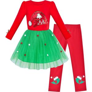 Sunny Fashion Girls Outfit Set 2 Piece Cotton Heart Casual Dresss Top Pants(Red Hat)