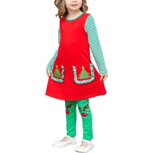 Sunny Fashion Girls Outfit Set 2 Piece Cotton Heart Casual Dresss Top Pants(Red Striped)