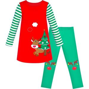 Sunny Fashion Girls Outfit Set 2 Piece Cotton Heart Casual Dresss Top Pants(Reindeer Tree)