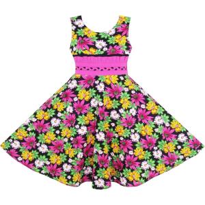 HY52 Girls Dress Princess Sunflower Lace Belt Party Summer Cotton Size 7,Multicolor,