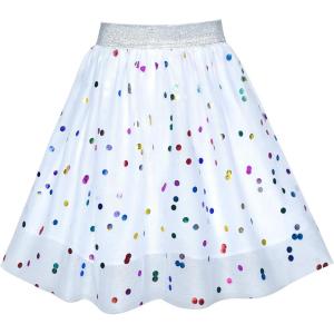 Sunny Fashion Girls Skirt Tutu Rainbow Multicolor Ballet Dancing Party Size 2-10(White)